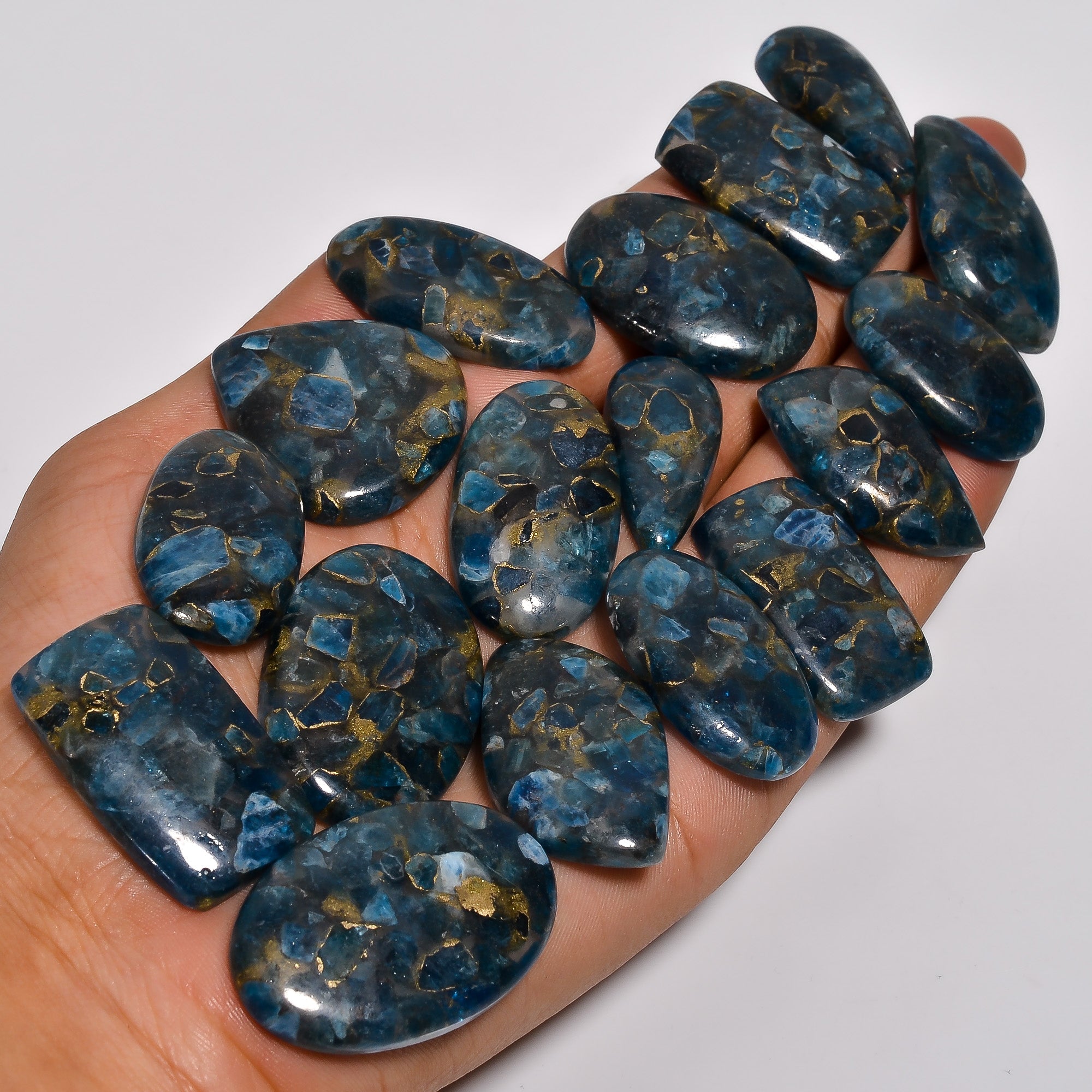 Artisan Jewelry Supply – Natural Spiny Copper Neon Blue Apatite Cabochons in Wholesale Quantity