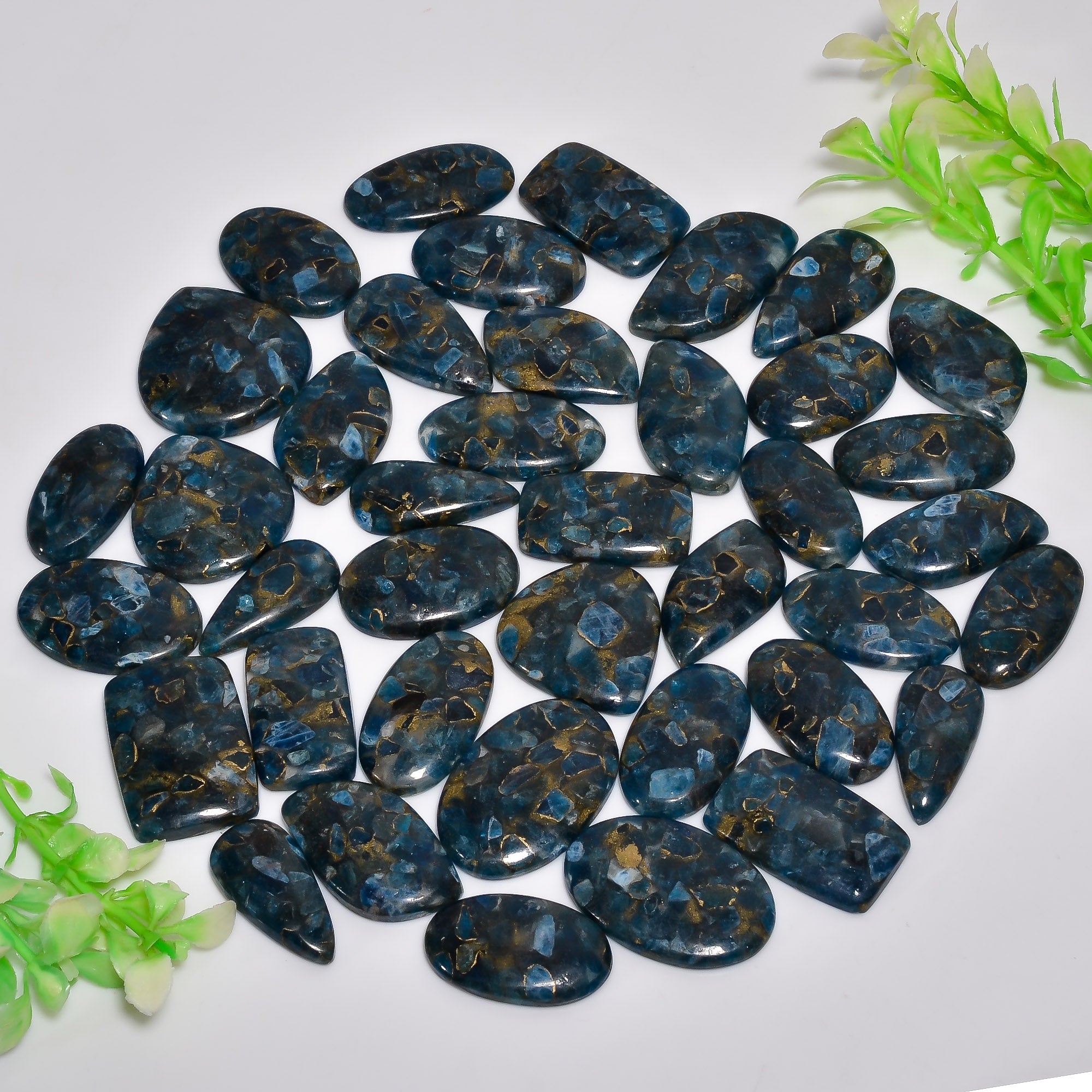 Artisan Jewelry Supply – Natural Spiny Copper Neon Blue Apatite Cabochons in Wholesale Quantity