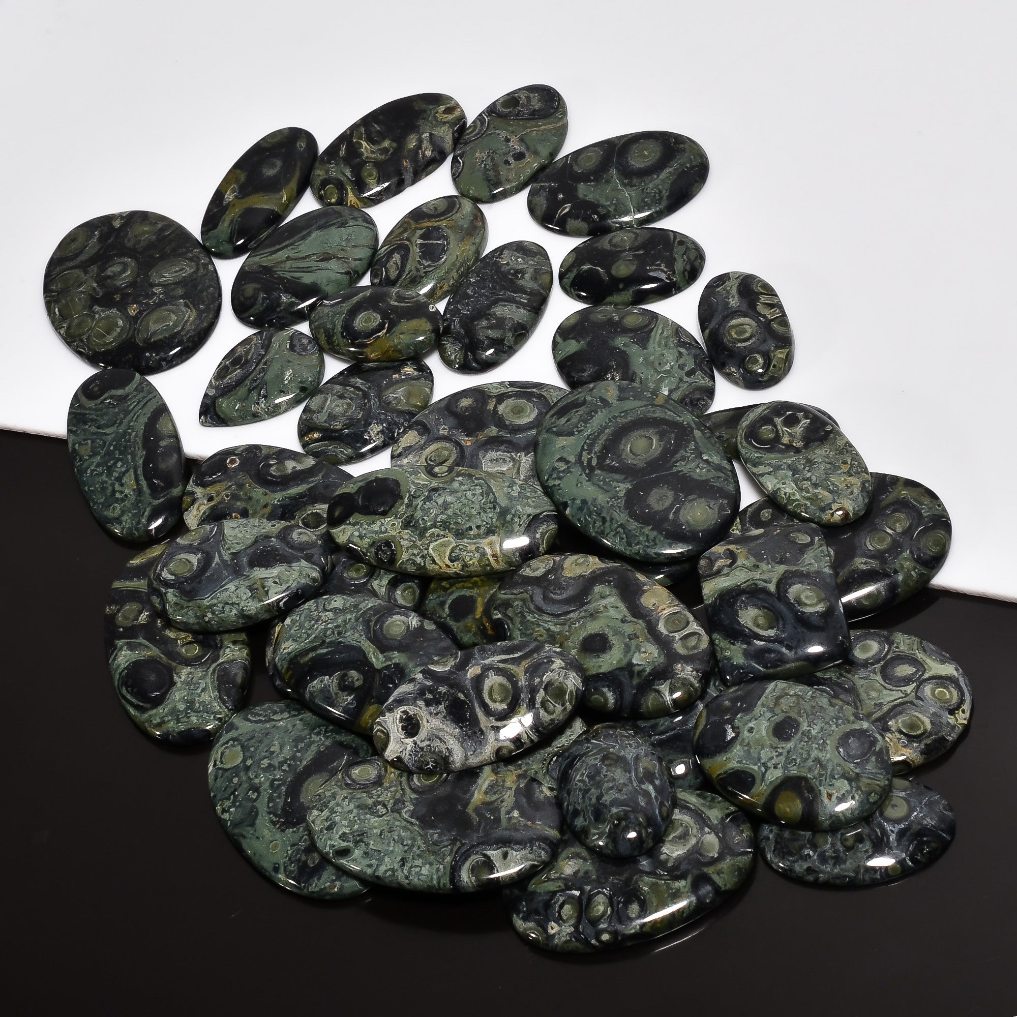 Polished Natural Star Galaxy Jasper Cabochons – Mixed Sizes Wholesale Gemstone Lot