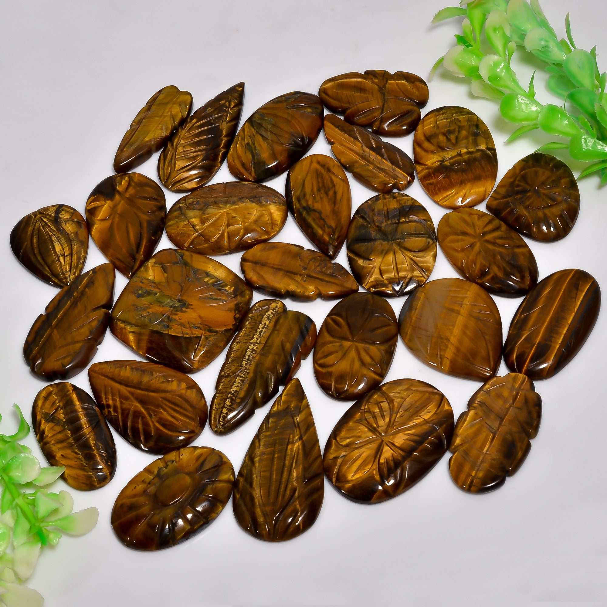 Wholesale Natural Carving Tiger Eye Cabochon Gemstone Lot – High Quality for Jewelry Making