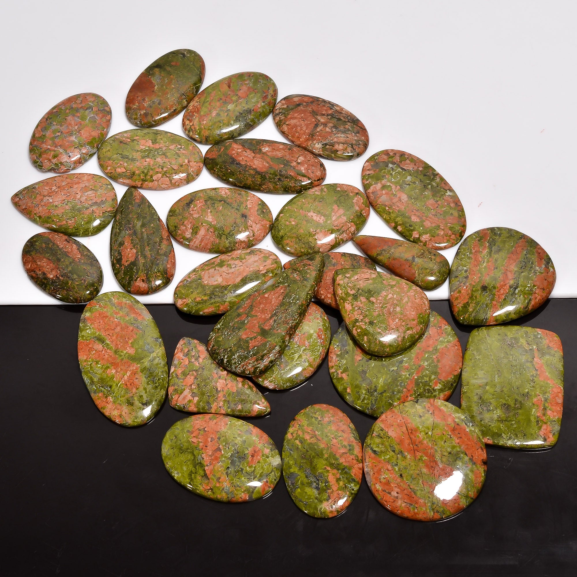 Bulk Lot of Natural Unakite Cabochons – Dome Cut Polished Gemstones