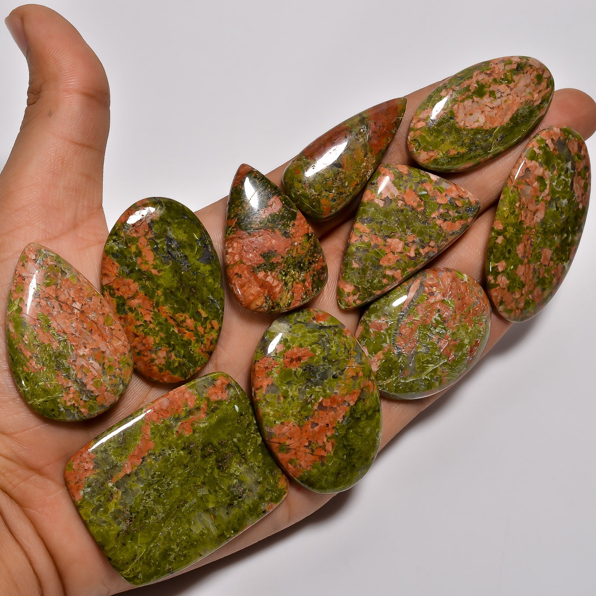 Bulk Lot of Natural Unakite Cabochons – Dome Cut Polished Gemstones