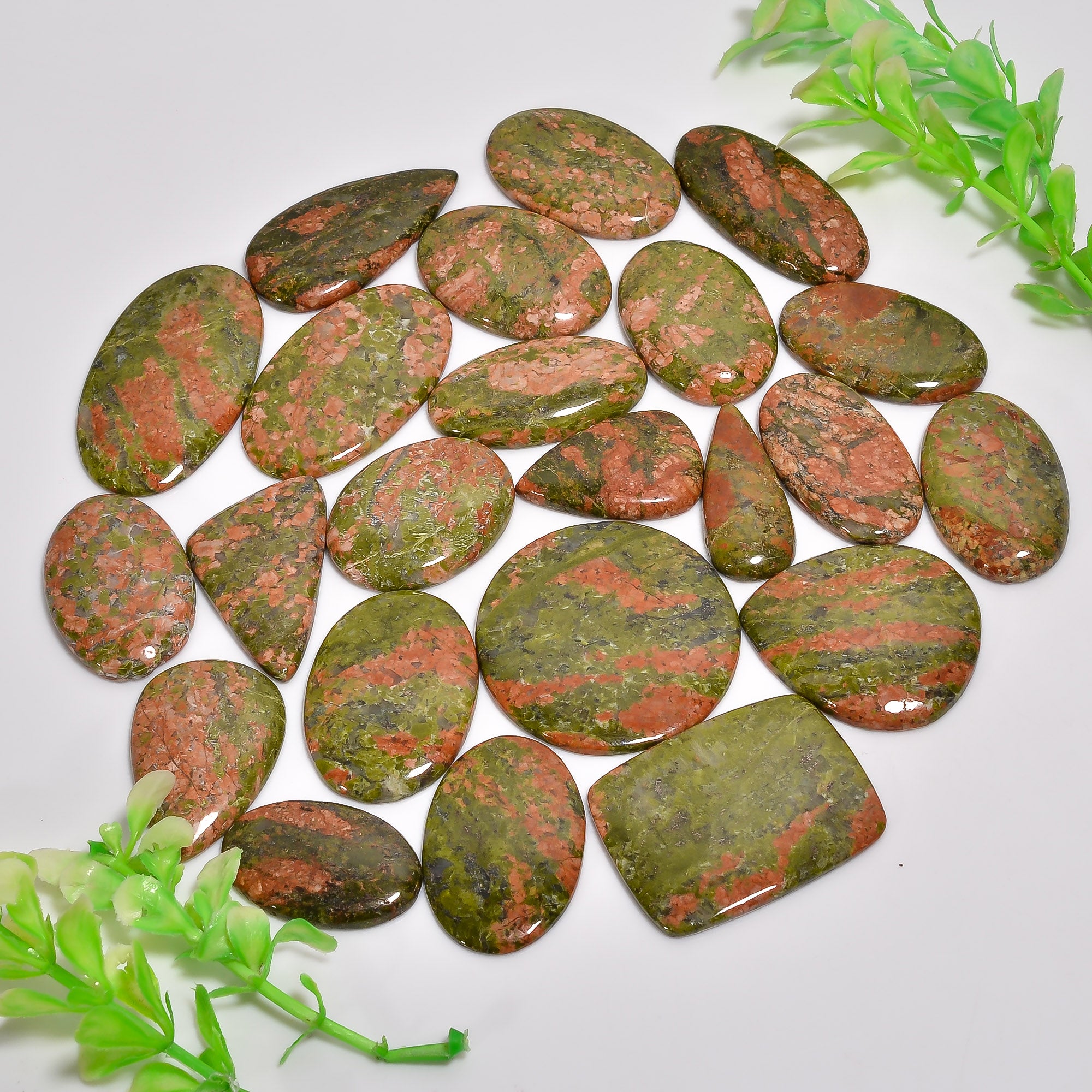 Bulk Lot of Natural Unakite Cabochons – Dome Cut Polished Gemstones