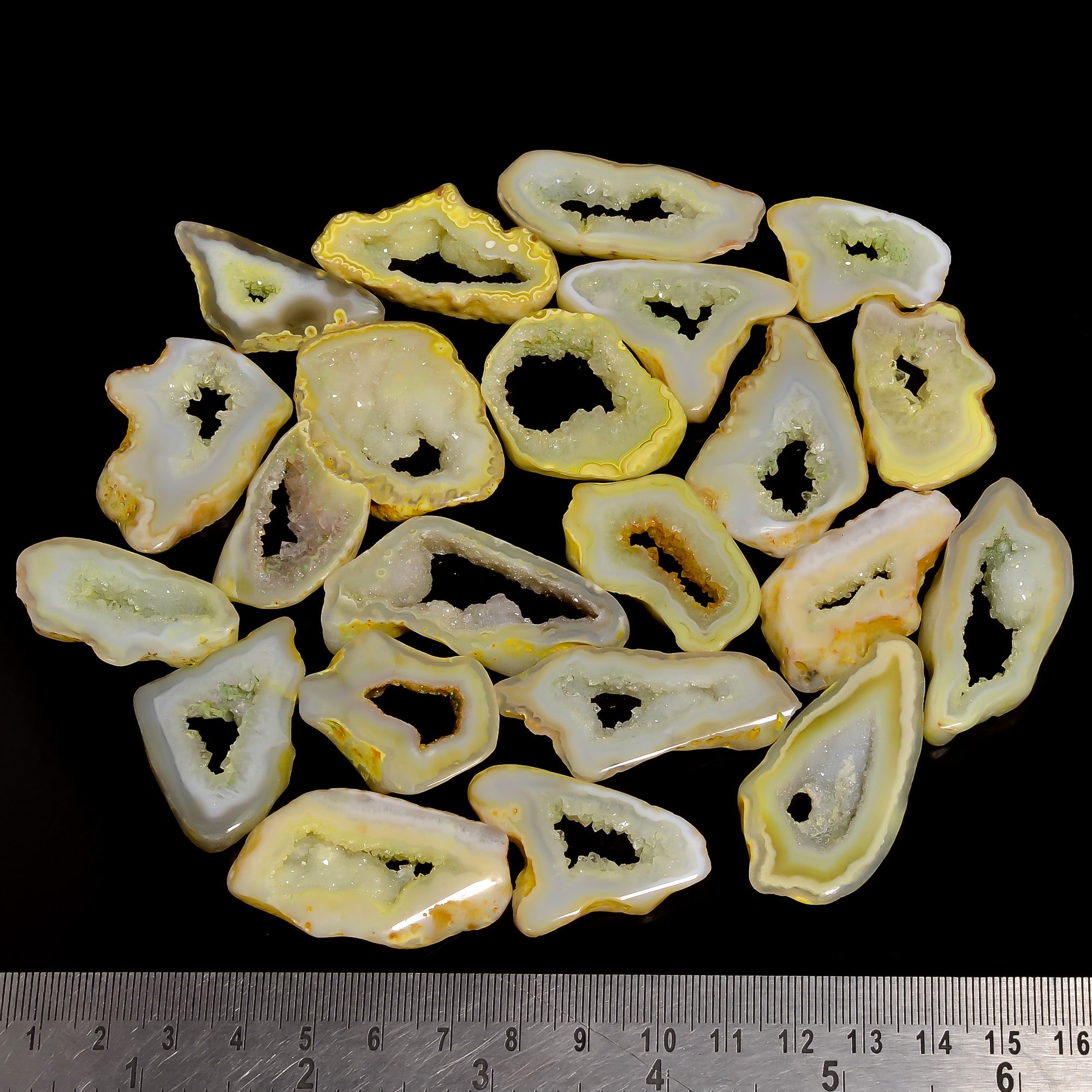 Wholesale Gem Supply – Hand-Polished Yellow Agate Druzy Cabochons