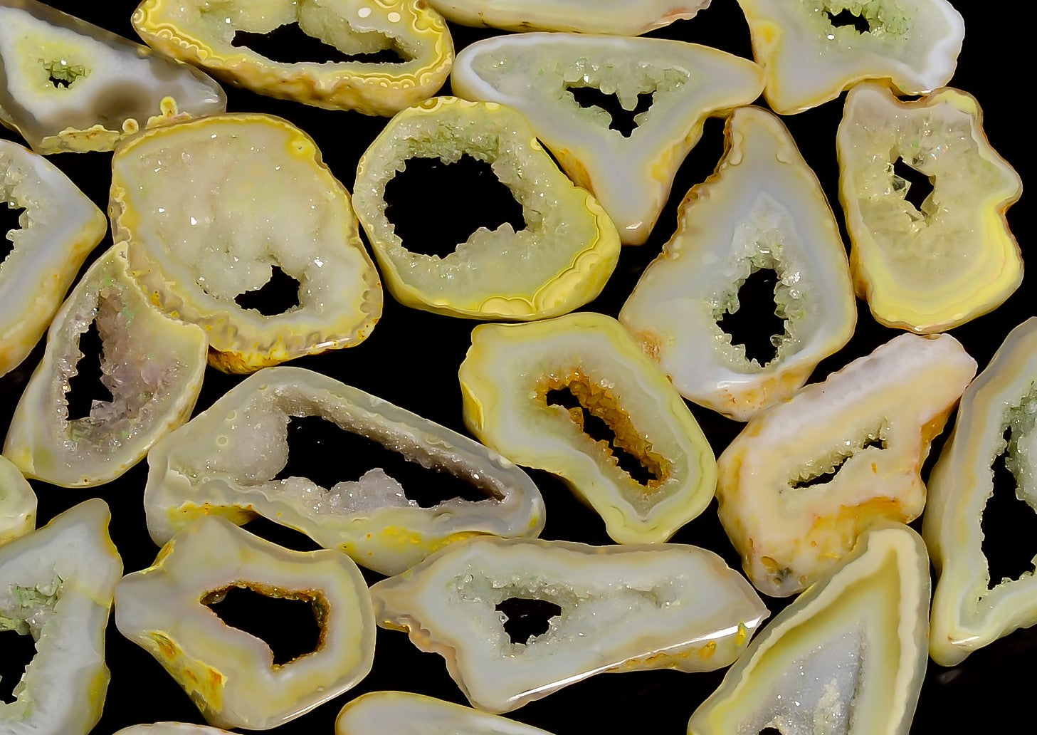 Wholesale Gem Supply – Hand-Polished Yellow Agate Druzy Cabochons