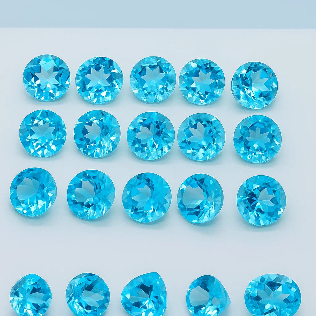 8mm Natural Swiss Blue Topaz Gemstones – Round Faceted Cut