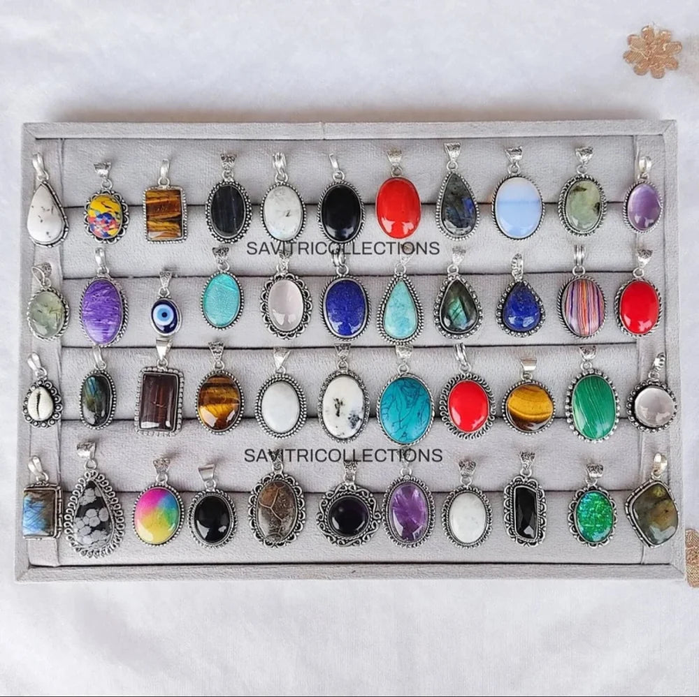 Mix Natural Gemstone Silver Rings Wholesale Lot Silver finish mix lot Gemstone Ring (Copy)