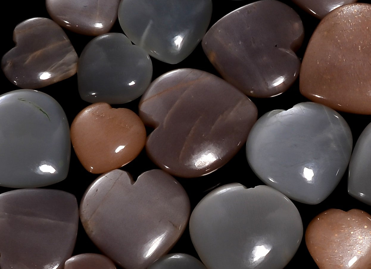 Natural Grey Moonstone Heart Cabochon Lot – Wholesale Gemstones for Jewelry Business