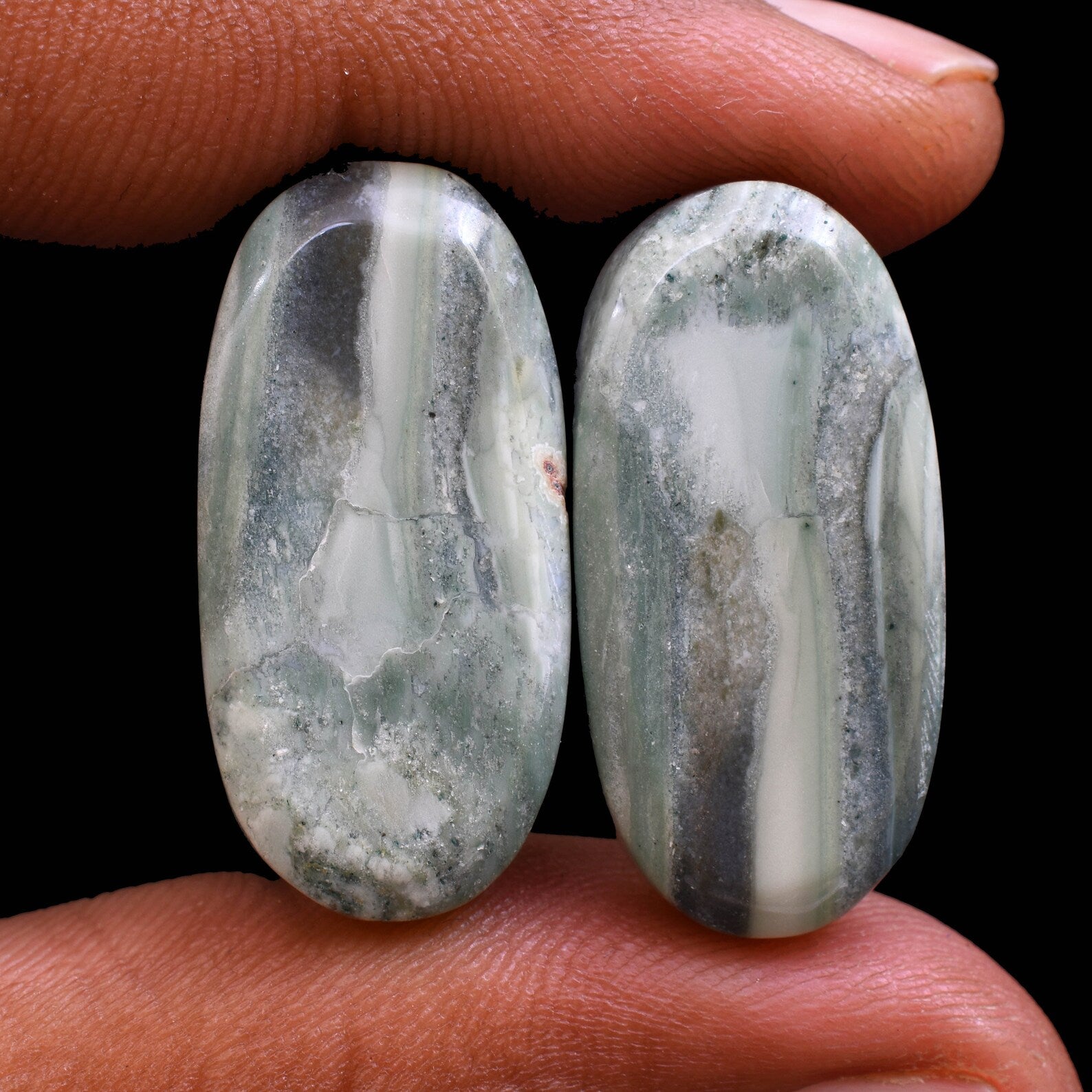 Green Lace Cabochon Pair