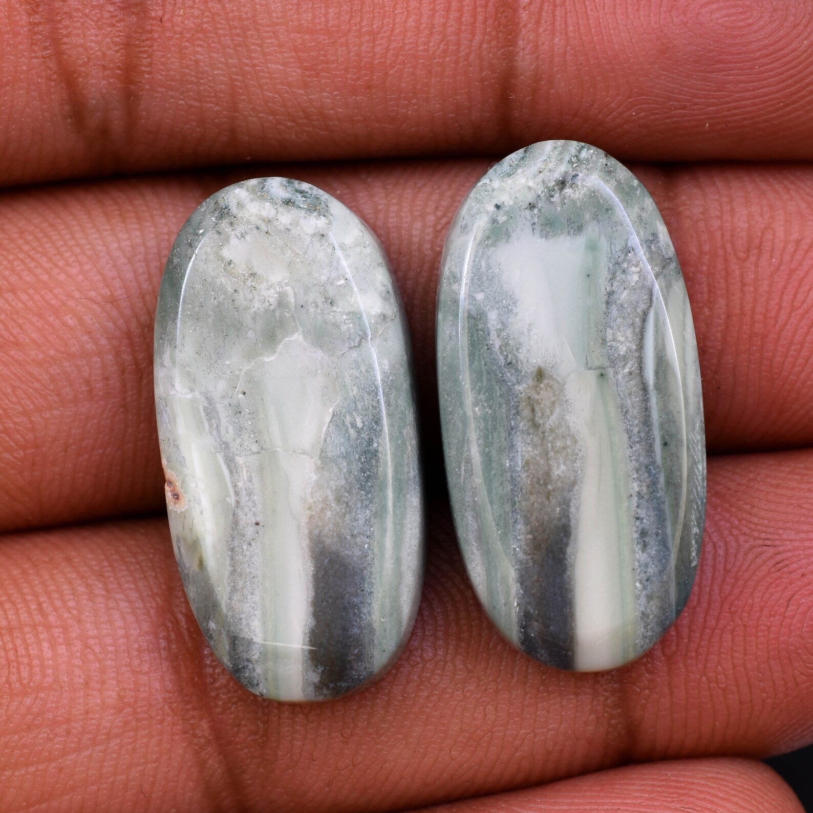 Green Lace Cabochon Pair