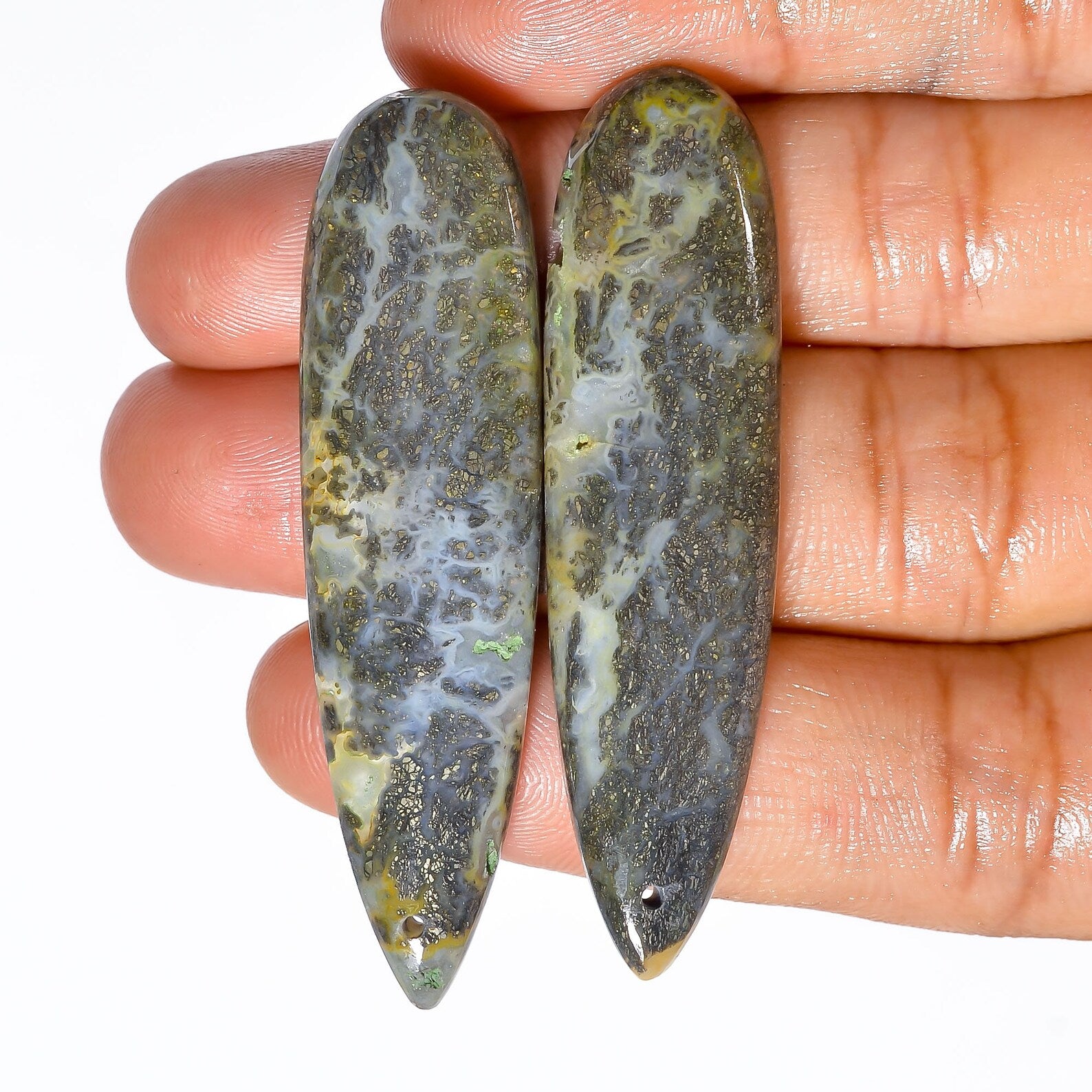 Natural Marcasite Agate Cabochon Pair