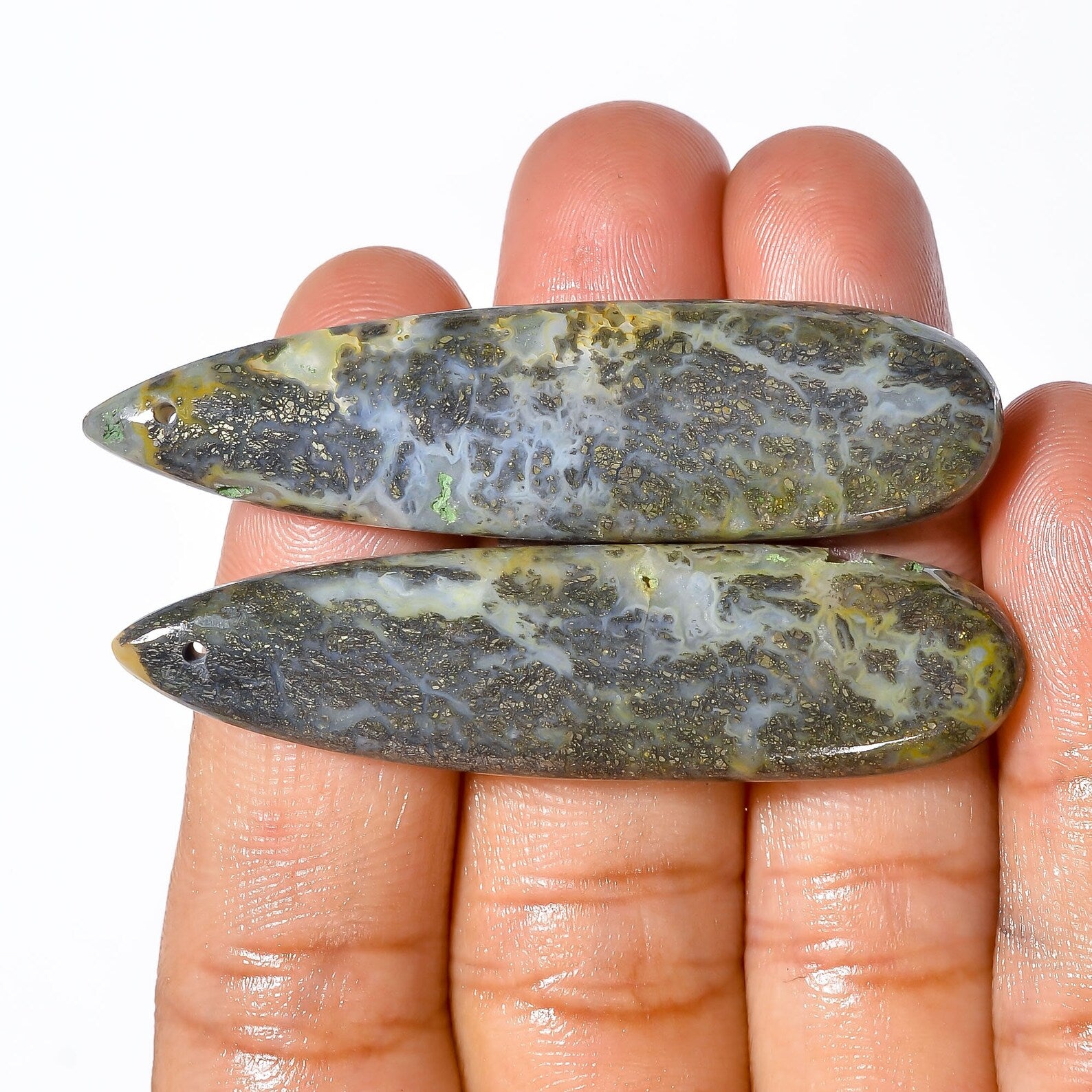 Natural Marcasite Agate Cabochon Pair