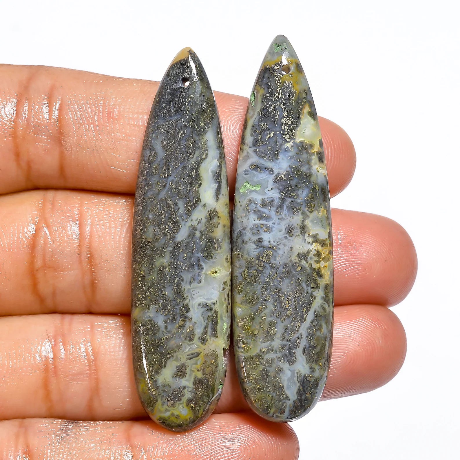 Natural Marcasite Agate Cabochon Pair