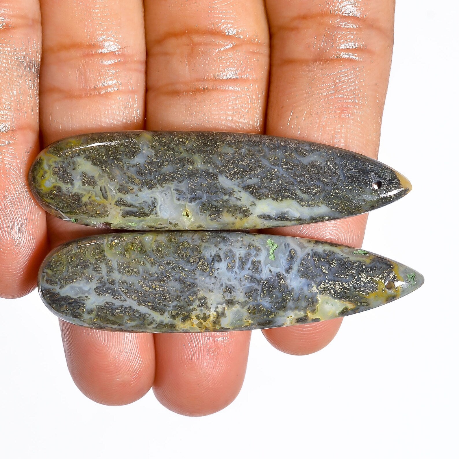 Natural Marcasite Agate Cabochon Pair