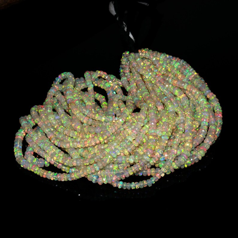 Faceted Welo Fire Opal Rondelle Beads Multiple Size Ultimate Quality Gemstone Beads