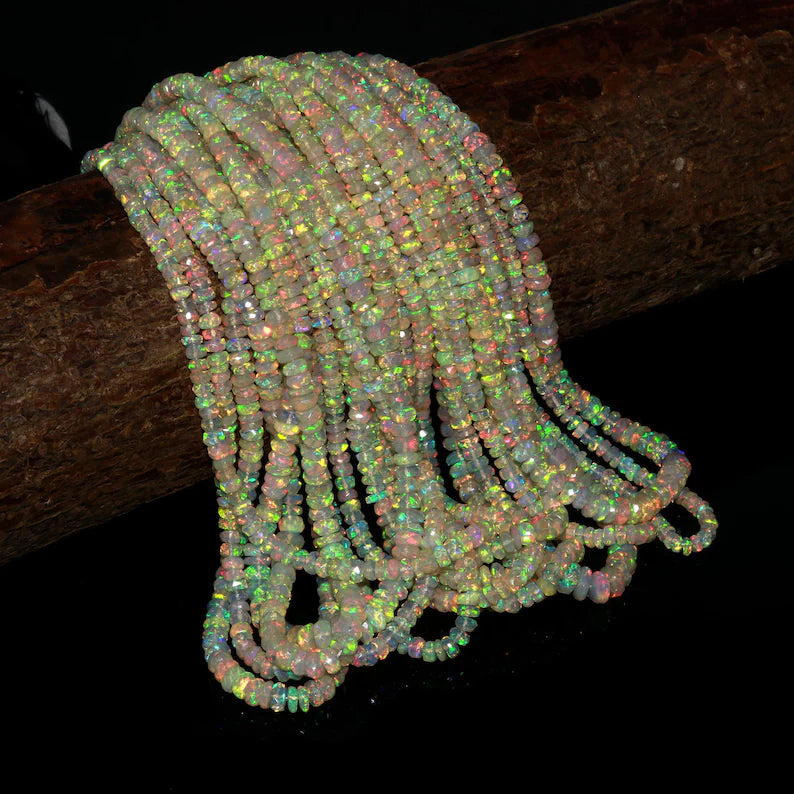 Faceted Welo Fire Opal Rondelle Beads Multiple Size Ultimate Quality Gemstone Beads