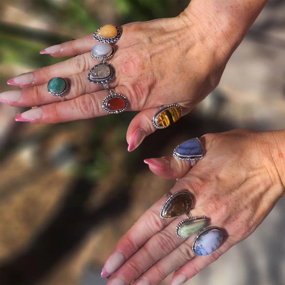 Mix Natural Gemstone Silver Rings Wholesale Lot Silver finish mix lot Gemstone Ring (Copy)