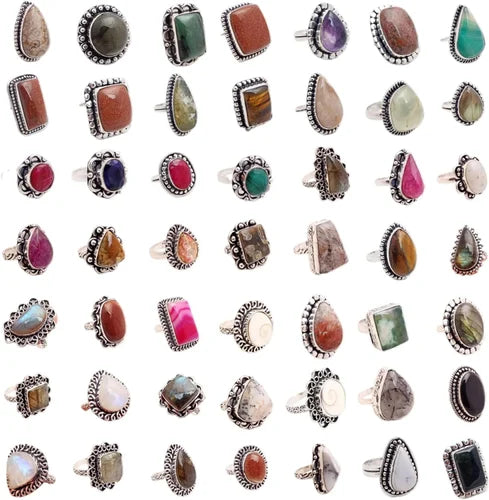 Mix Natural Gemstone Silver Rings Wholesale Lot Silver finish mix lot Gemstone Ring (Copy)