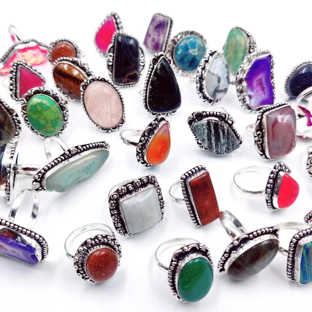 Wholesale Lot Silver finish mix lot Gemstone Ring